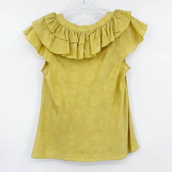 Leifsdottir Anthropologie 100% Silk Ruffle Blouse Gold Floral Texture Womens 0 - Picture 8 of 11